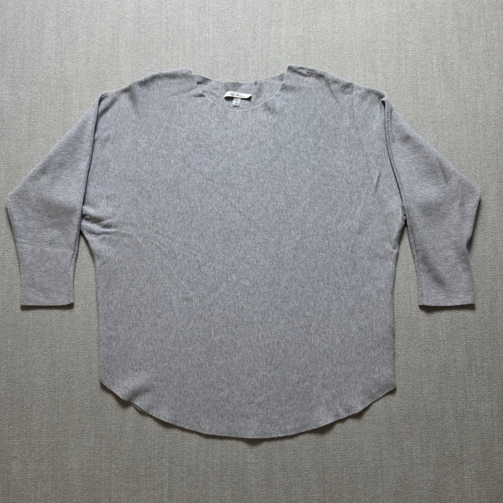 Vila Milano Sweater Womens Medium Gray Batwing Ribbed Knit Curved Hem Top